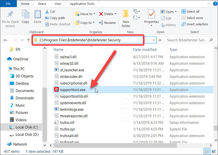 Gerar um registro da Ferramenta de Suporte Bitdefender no Windows - supportool.exe