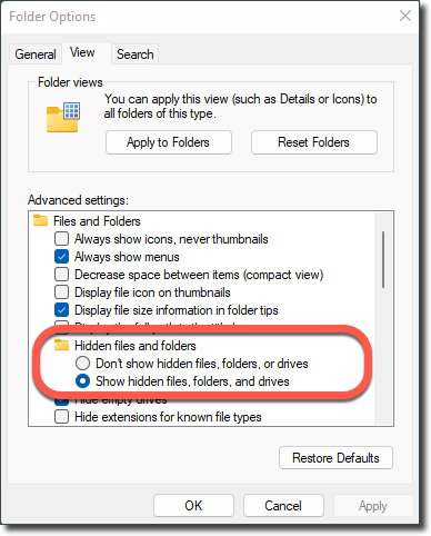 Mostrar ficheiros e pastas ocultos no Windows