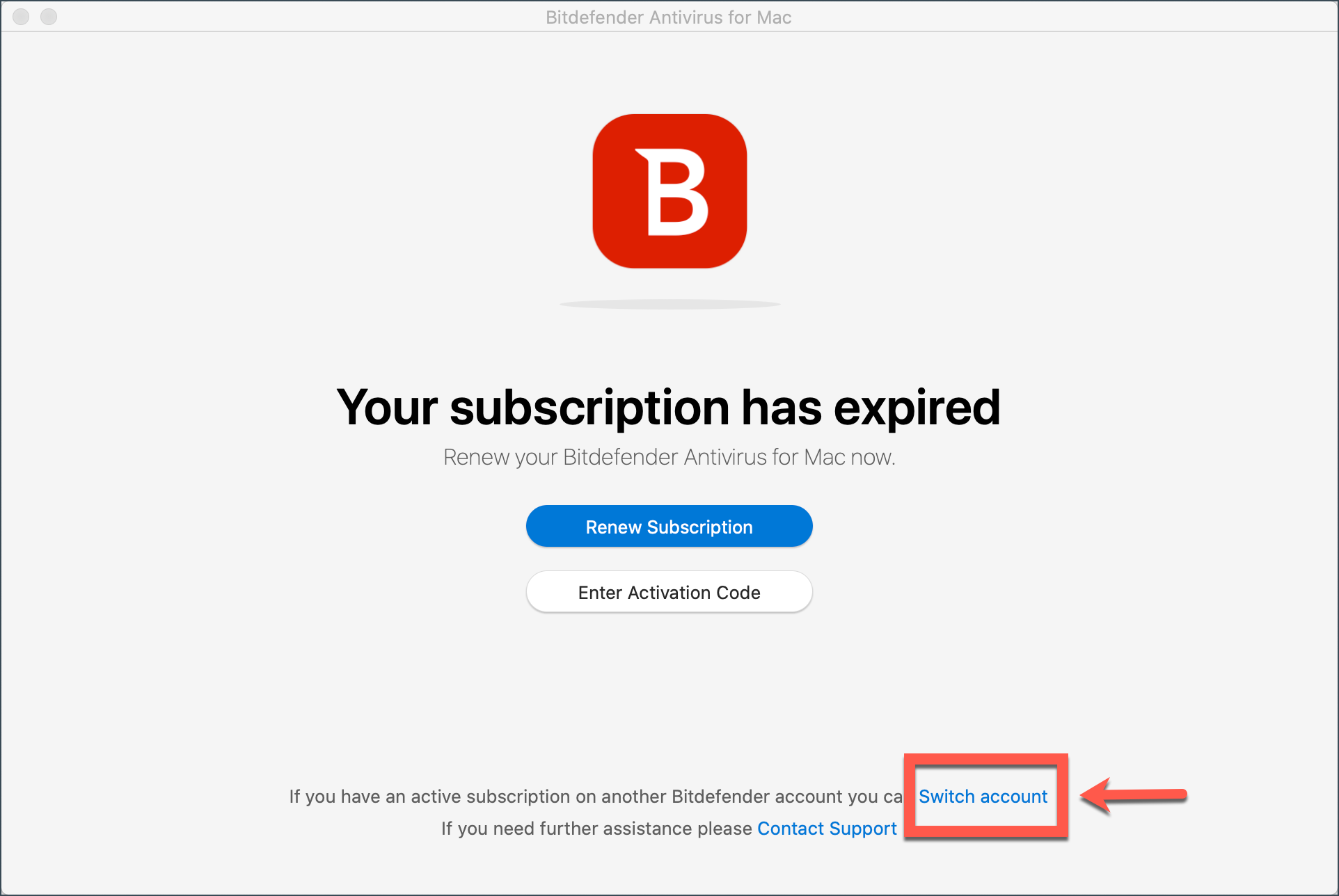 Trocar conta para actualizar a sua subscrição Bitdefender