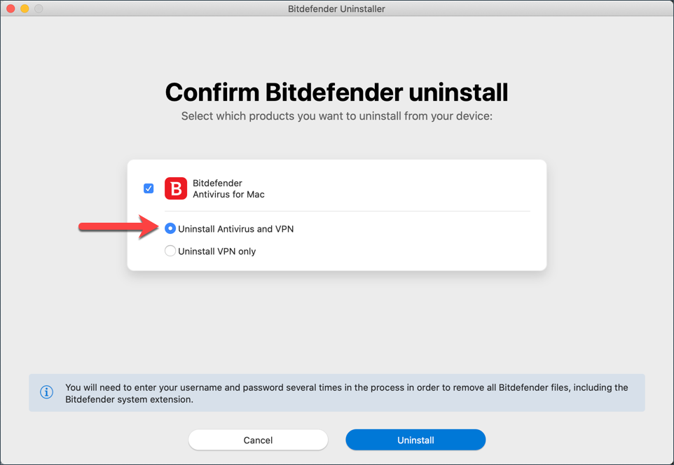 Uninstall Bitdefender antivirus and vpn