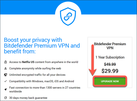 Atualizar para o Bitdefender Premium VPN no macOS - Atualizar agora
