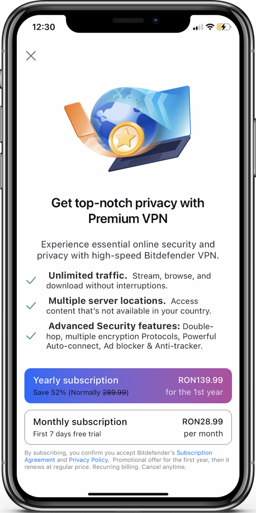 Atualizar para o Bitdefender Premium VPN no iOS