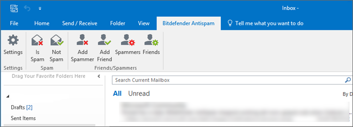 A barra de ferramentas do Bitdefender Antispam