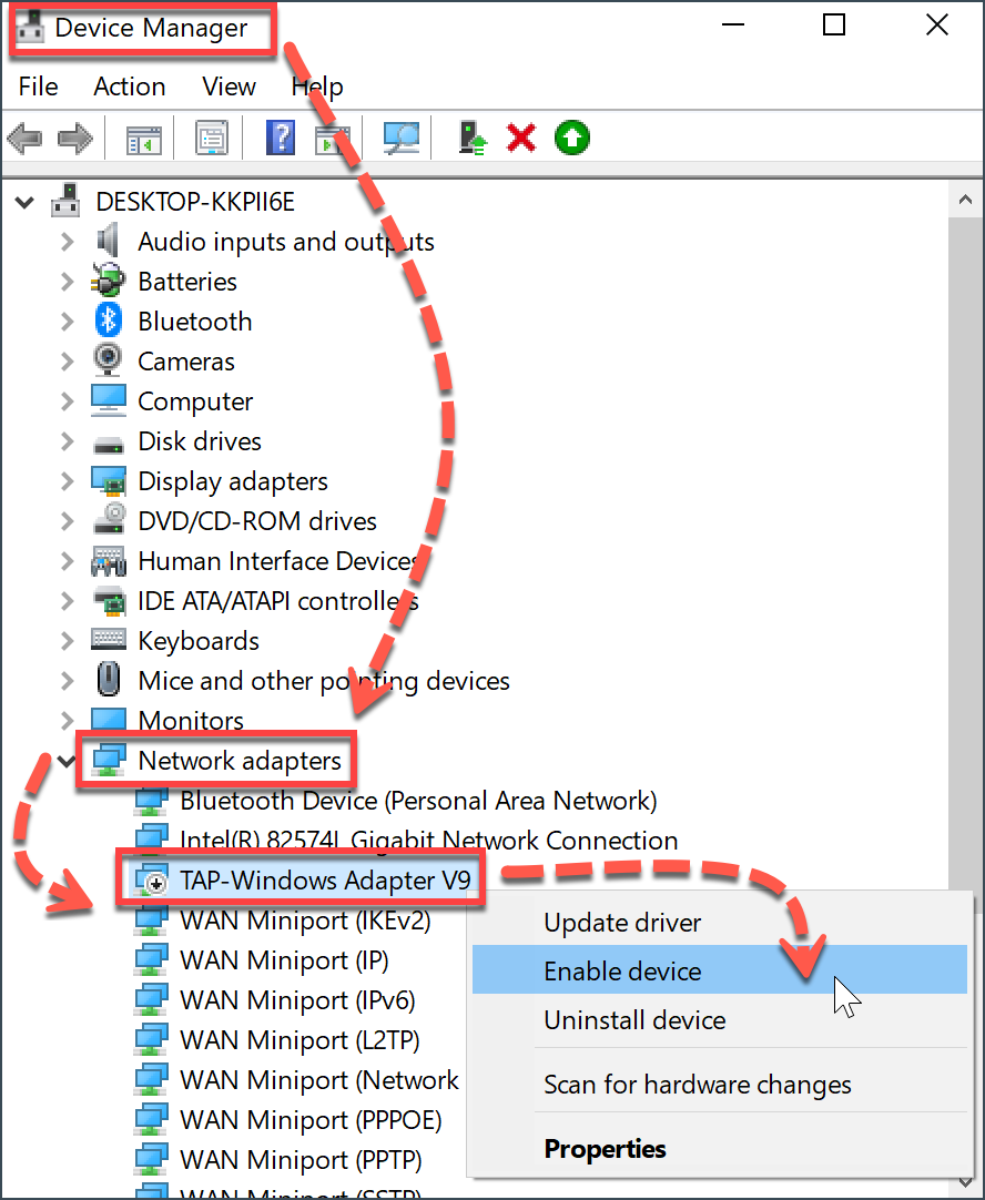 Corrigir erros de ligação do Bitdefender VPN no Windows - Device manager