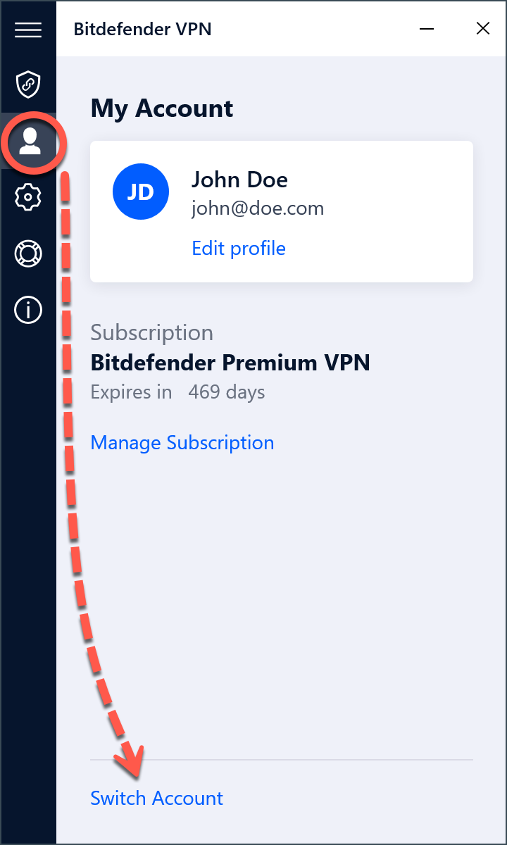 Corrigir erros de ligação do Bitdefender VPN no Windows - Trocar Conta