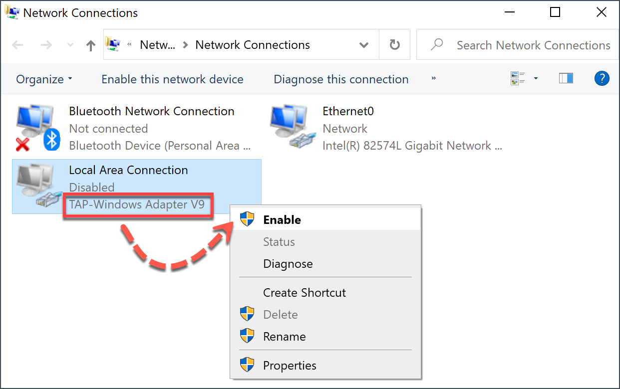 Corrigir erros de ligação do Bitdefender VPN no Windows - adapter