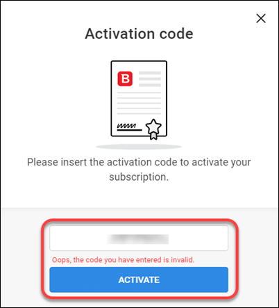 Erros de Activação - O código que introduziu é inválido.