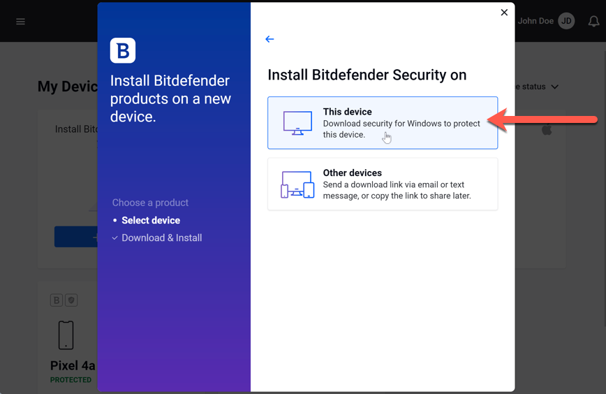 Install Bitdefender on this Windows device
