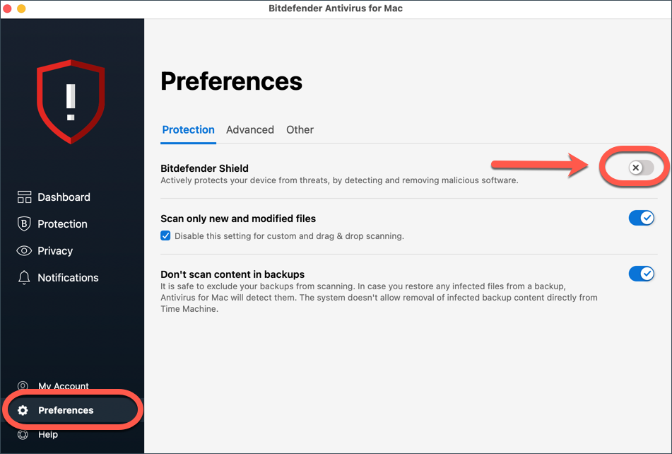 desactivar o Bitdefender Antivirus for Mac - Bitdefender Shield