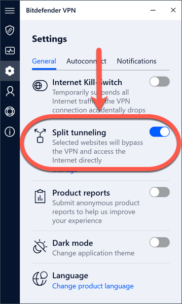 Utilize o túnel Split se não conseguir aceder a um sítio quando o Bitdefender VPN estiver activo no Windows.