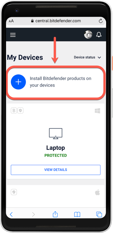 Instalar o Bitdefender Mobile Security para Android através da Bitdefender Central 