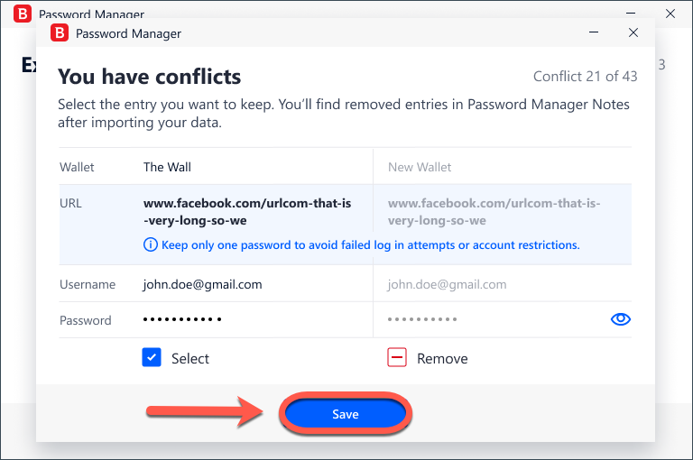 Como transferir a sua Carteira para o Bitdefender Password Manager - conflitos