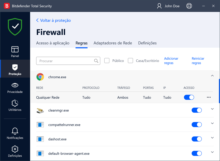 A funcionalidade Firewall da Bitdefender: Regras