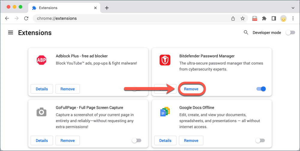 desinstalar o Bitdefender Password Manager no Chrome